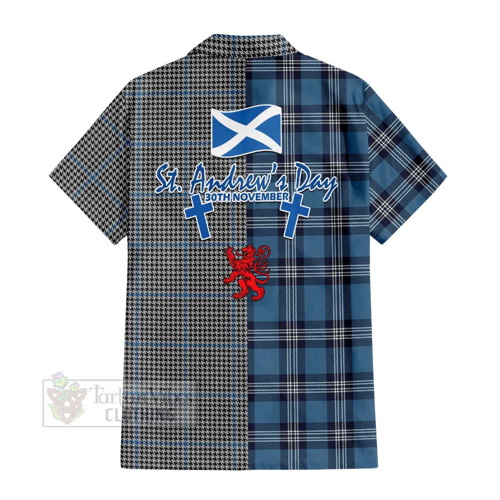 Tartan Vibes Clothing Gladstone (Gladstanes) Tartan Short Sleeve Button Shirt Happy St. Andrew's Day Half Tartan Style