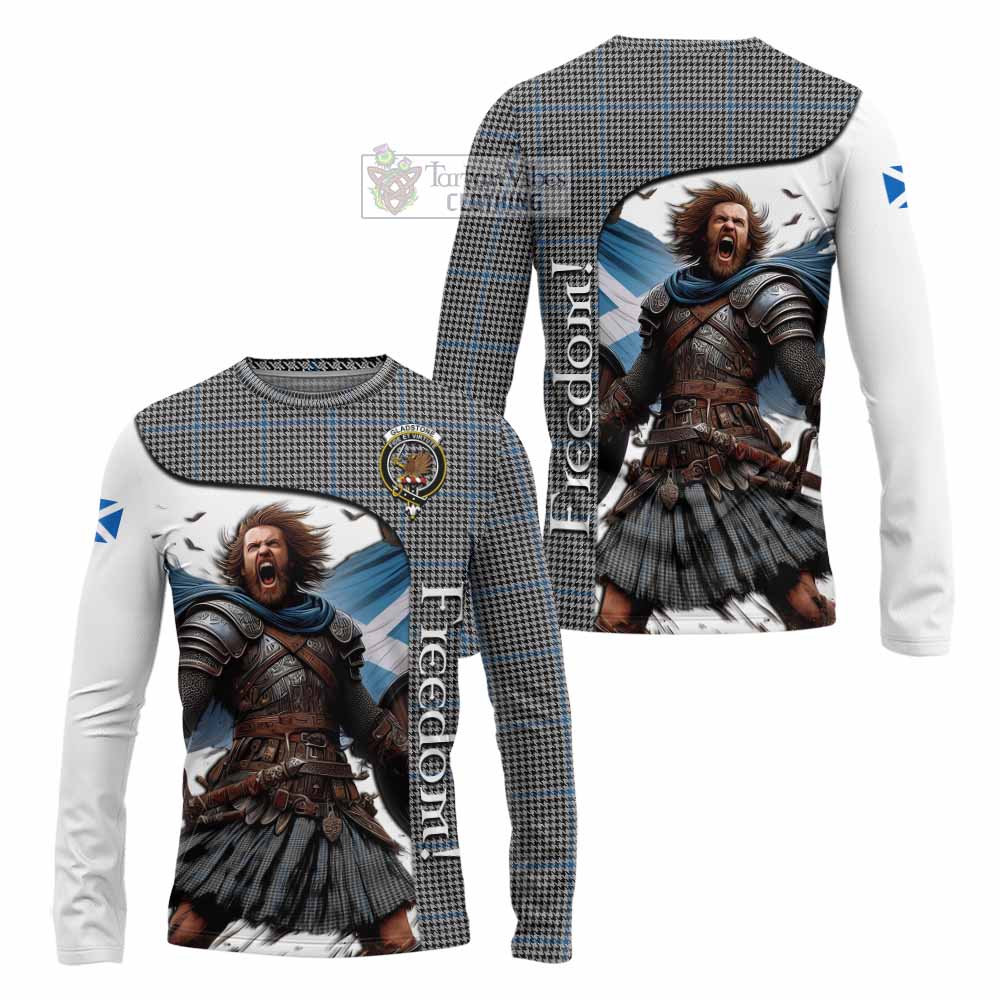 Tartan Vibes Clothing Gladstone (Gladstanes) Crest Tartan Long Sleeve T-Shirt Inspired by the Freedom of Scottish Warrior