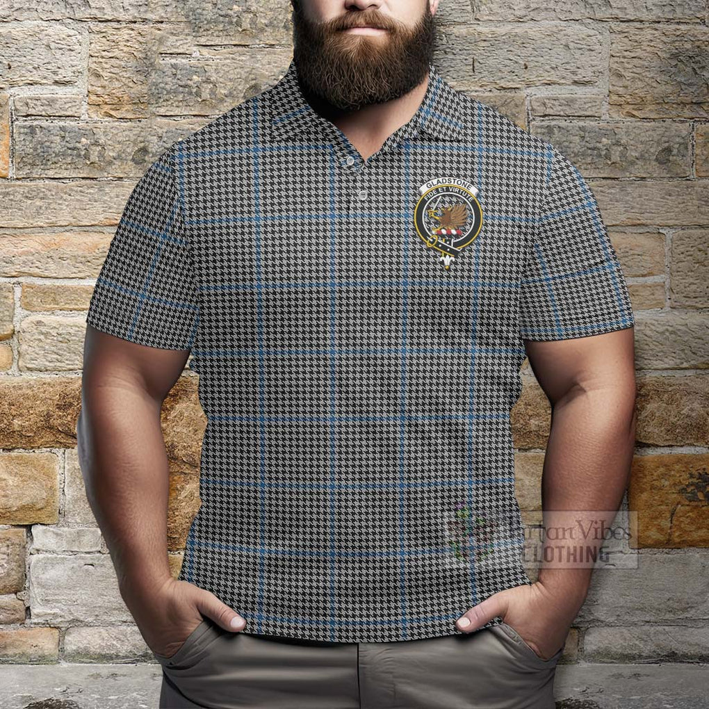 Tartan Vibes Clothing Gladstone (Gladstanes) Tartan Polo Shirt with Family Crest Celtic Skull Style