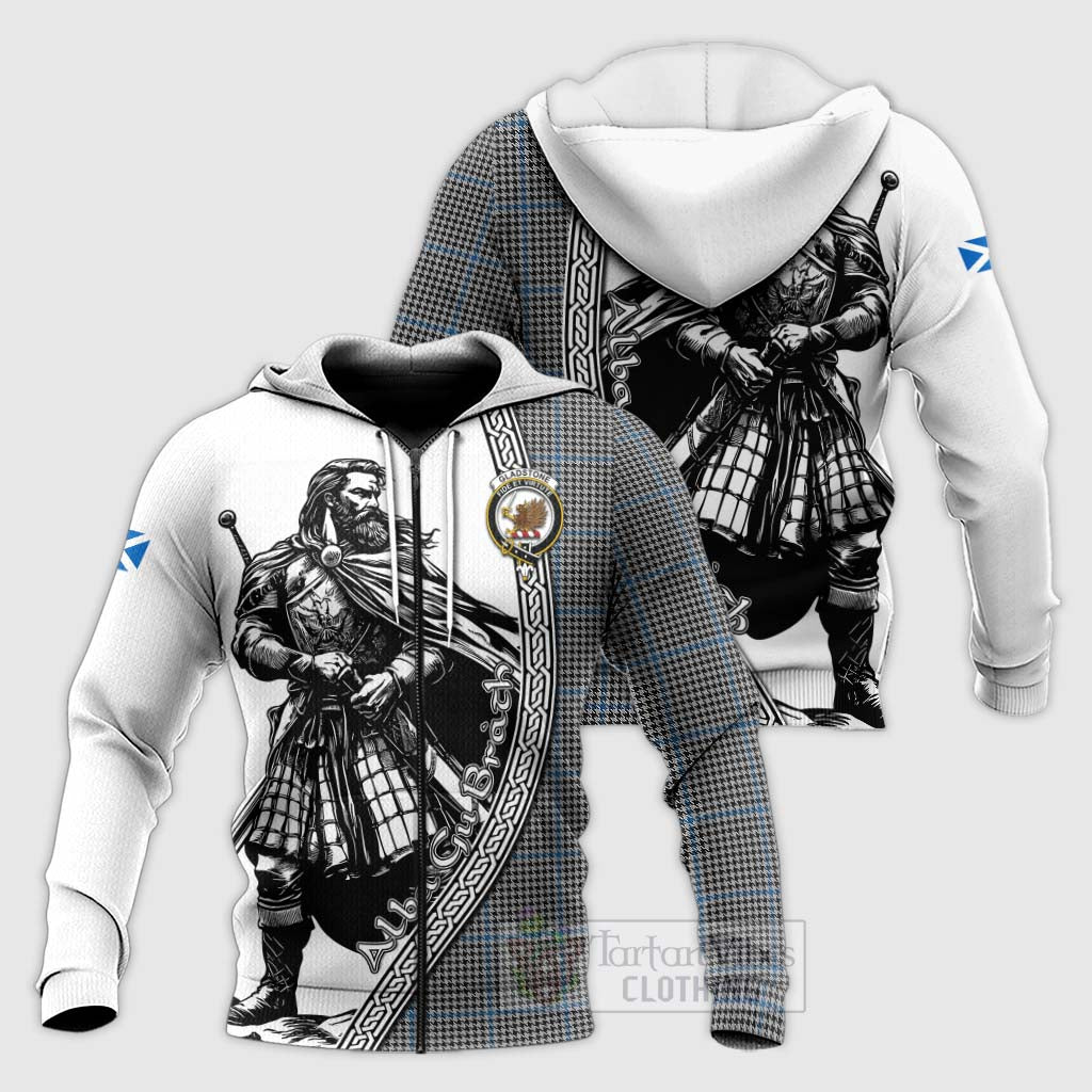 Tartan Vibes Clothing Gladstone (Gladstanes) Tartan Clan Crest Knitted Hoodie with Highlander Warrior Celtic Style