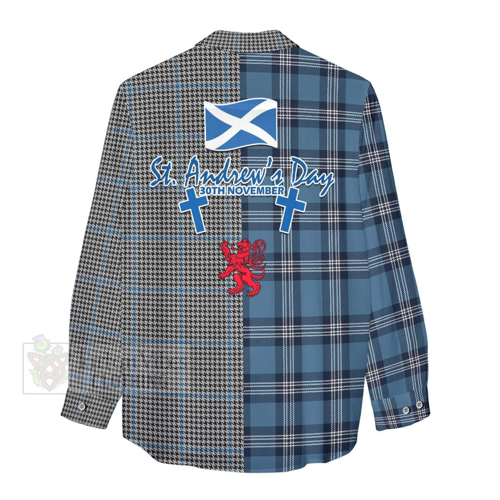 Tartan Vibes Clothing Gladstone (Gladstanes) Tartan Women's Casual Shirt Happy St. Andrew's Day Half Tartan Style