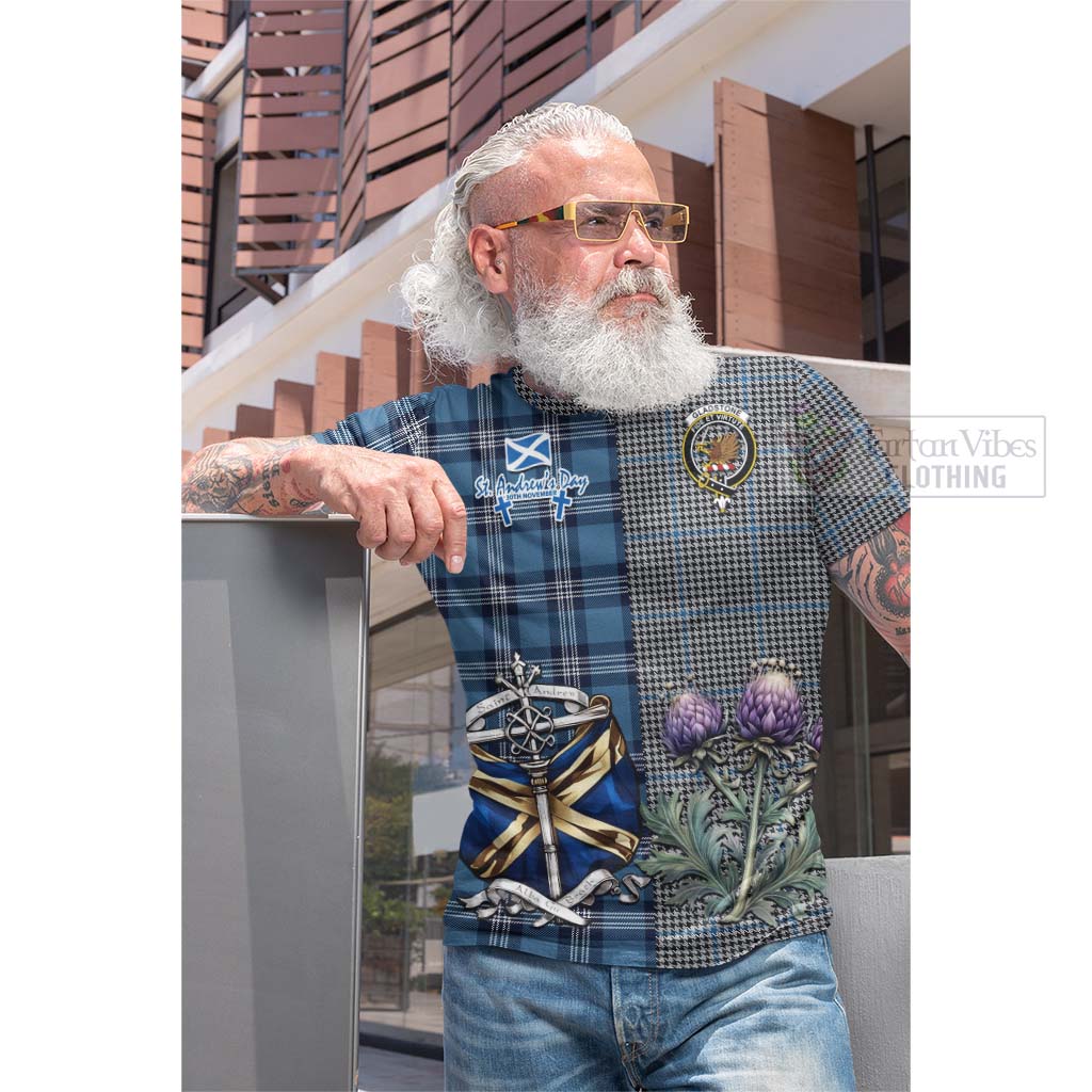 Tartan Vibes Clothing Gladstone (Gladstanes) Tartan Cotton T-shirt Happy St. Andrew's Day Half Tartan Style