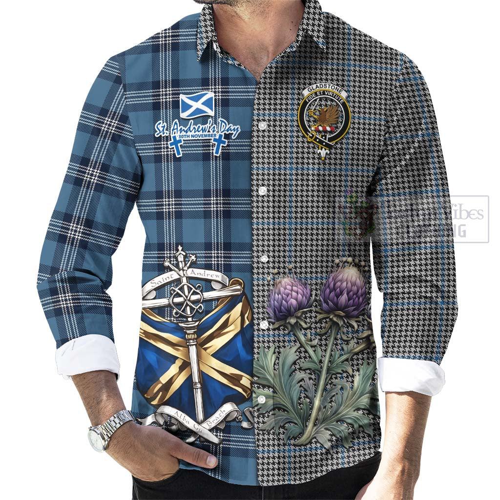 Tartan Vibes Clothing Gladstone (Gladstanes) Tartan Long Sleeve Button Shirt Happy St. Andrew's Day Half Tartan Style