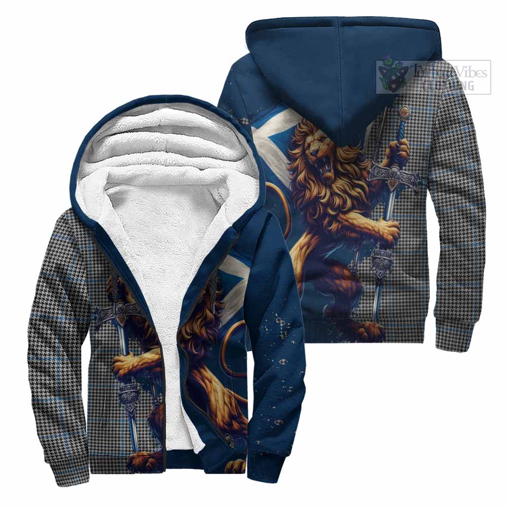 Tartan Vibes Clothing Gladstone (Gladstanes) Tartan Family Crest Sherpa Hoodie with Scottish Majestic Lion