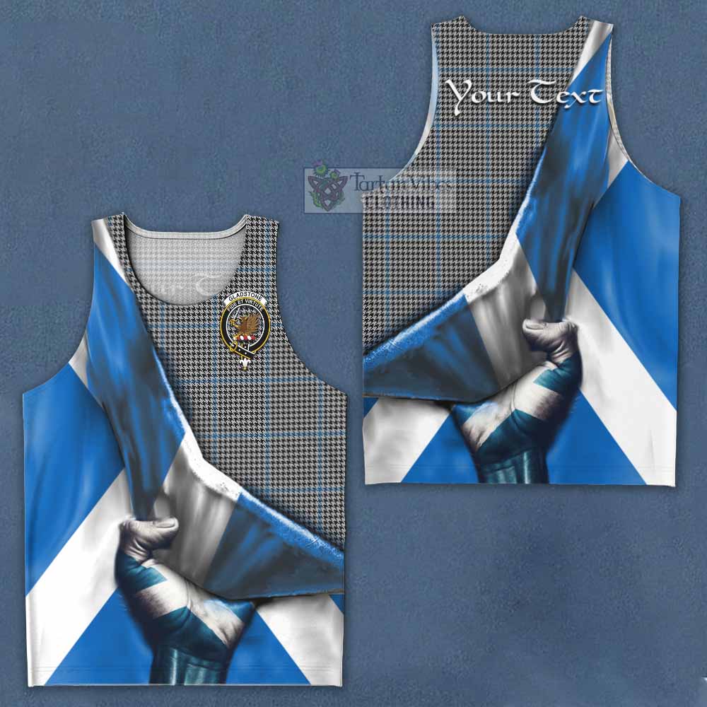 Tartan Vibes Clothing Gladstone (Gladstanes) Tartan Men's Tank Top with Family Crest Scotland Patriotic Style