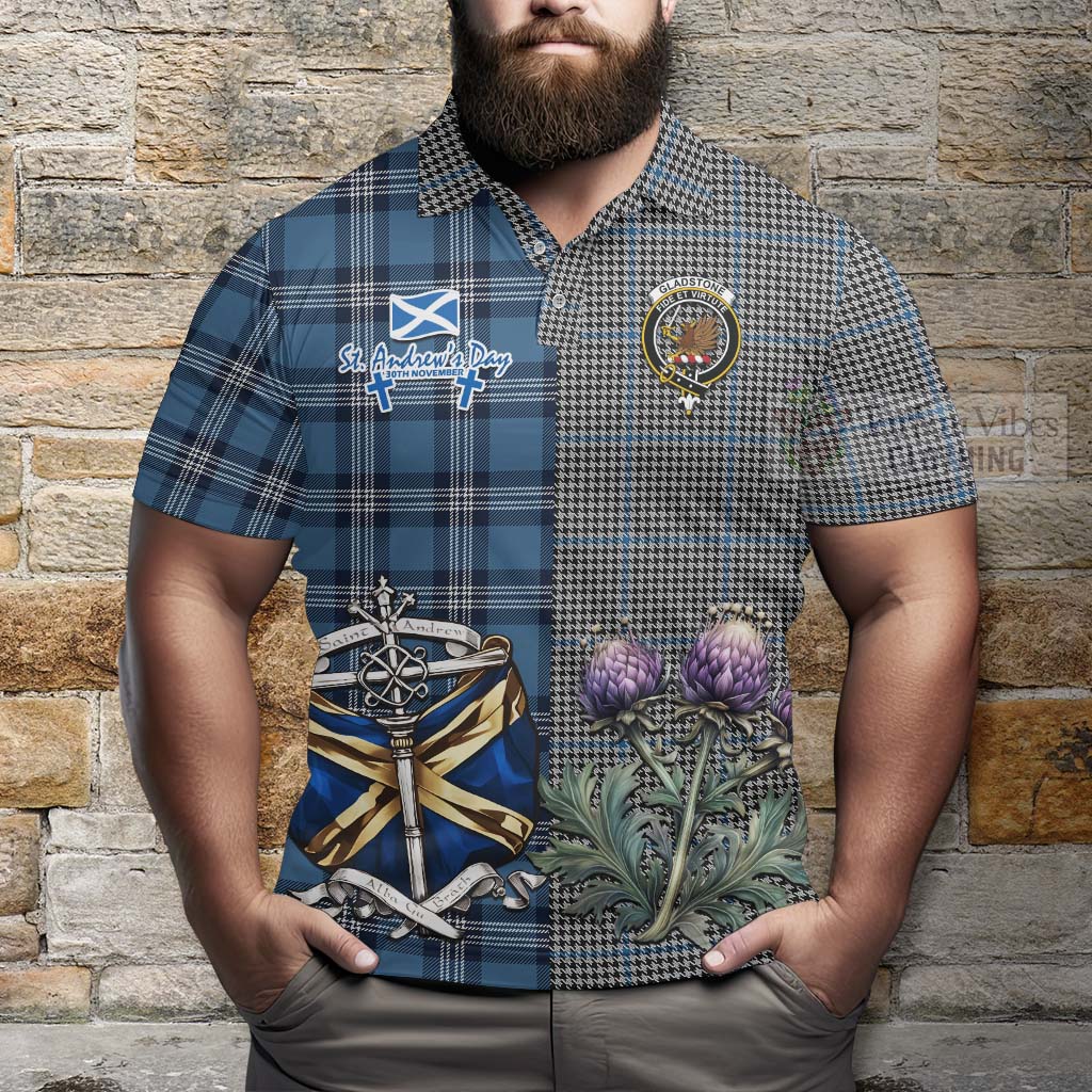 Tartan Vibes Clothing Gladstone (Gladstanes) Tartan Polo Shirt Happy St. Andrew's Day Half Tartan Style