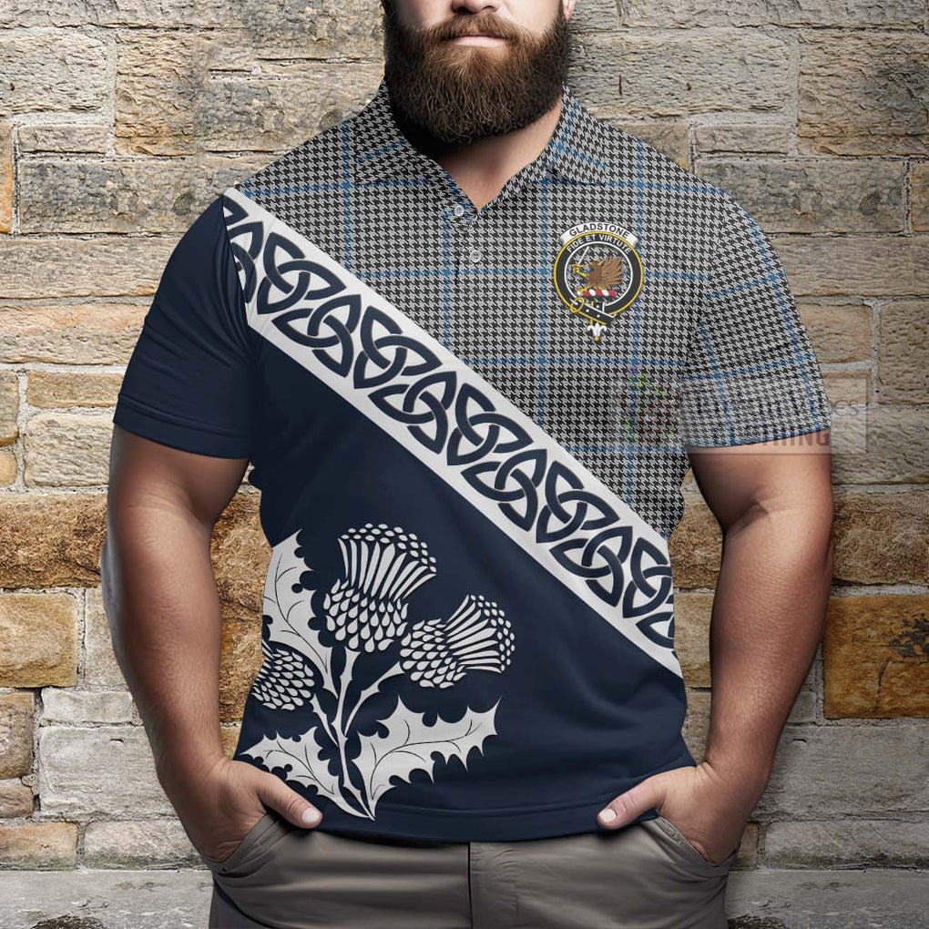 Gladstone (Gladstanes) Tartan Polo Shirt Featuring Thistle and Scotland Map