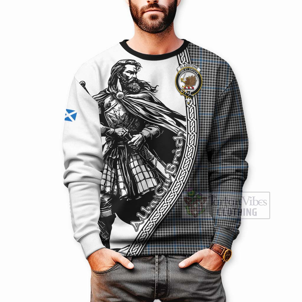 Tartan Vibes Clothing Gladstone (Gladstanes) Tartan Clan Crest Sweatshirt with Highlander Warrior Celtic Style