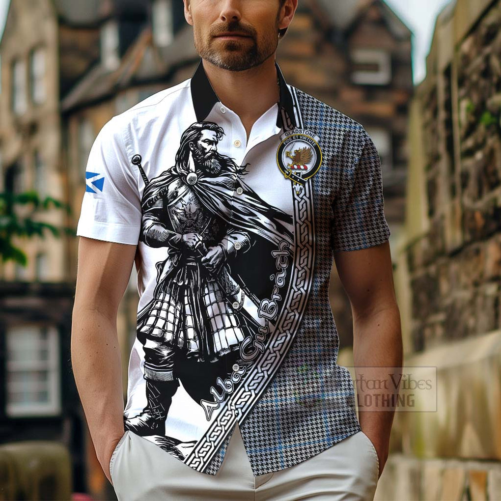 Tartan Vibes Clothing Gladstone (Gladstanes) Tartan Clan Crest Short Sleeve Button Shirt with Highlander Warrior Celtic Style