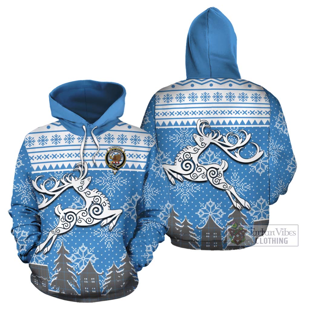 Tartan Vibes Clothing Gladstone (Gladstanes) Clan Christmas Cotton Hoodie Celtic Reindeer Style