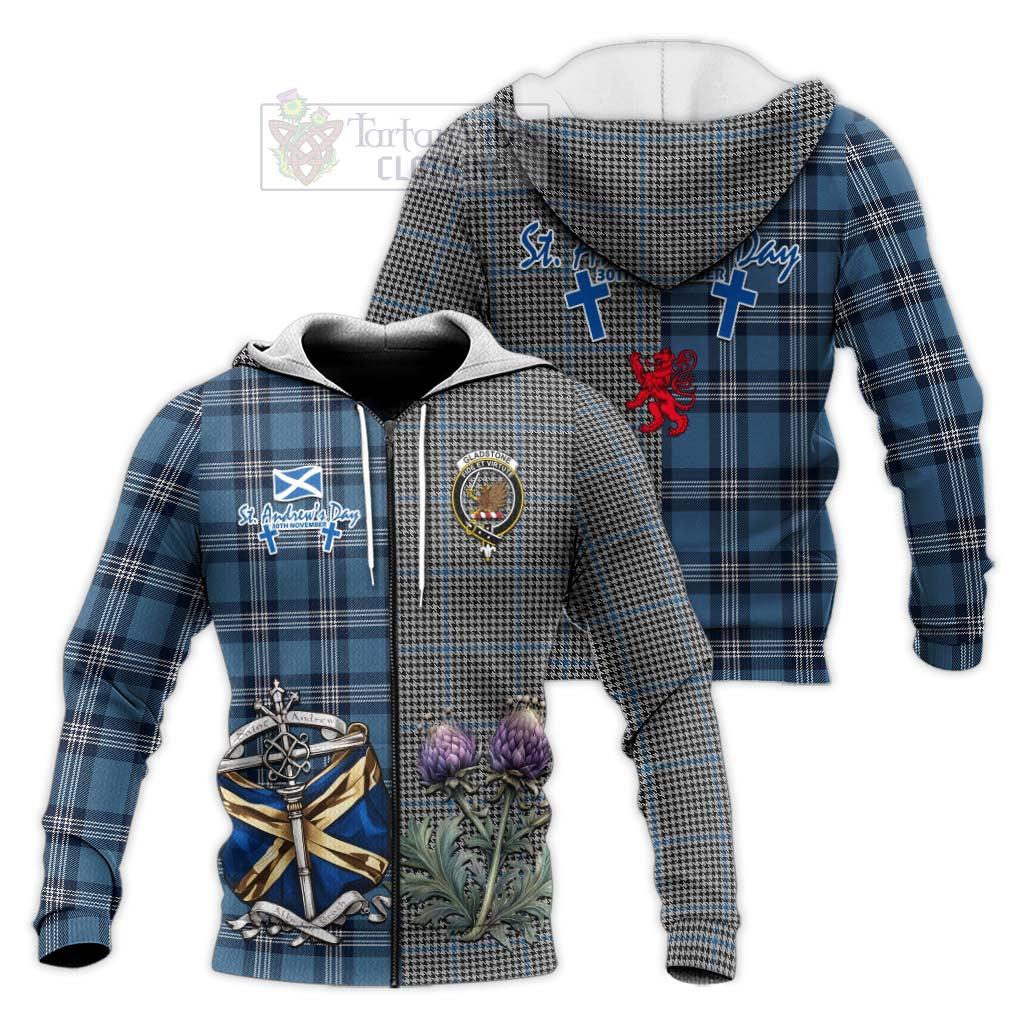 Tartan Vibes Clothing Gladstone (Gladstanes) Tartan Knitted Hoodie Happy St. Andrew's Day Half Tartan Style