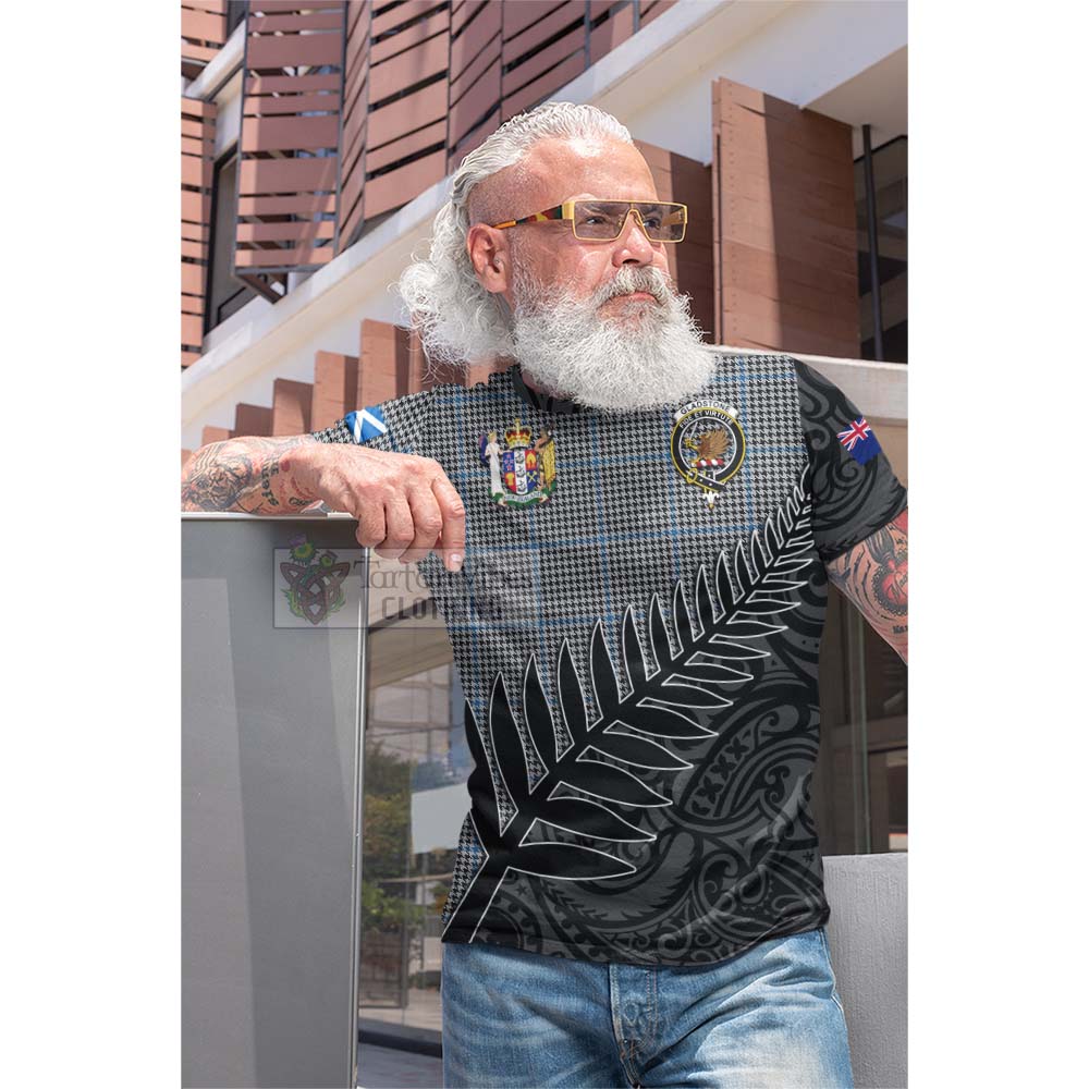 Tartan Vibes Clothing Gladstone (Gladstanes) Crest Tartan Cotton T-shirt with New Zealand Silver Fern Half Style