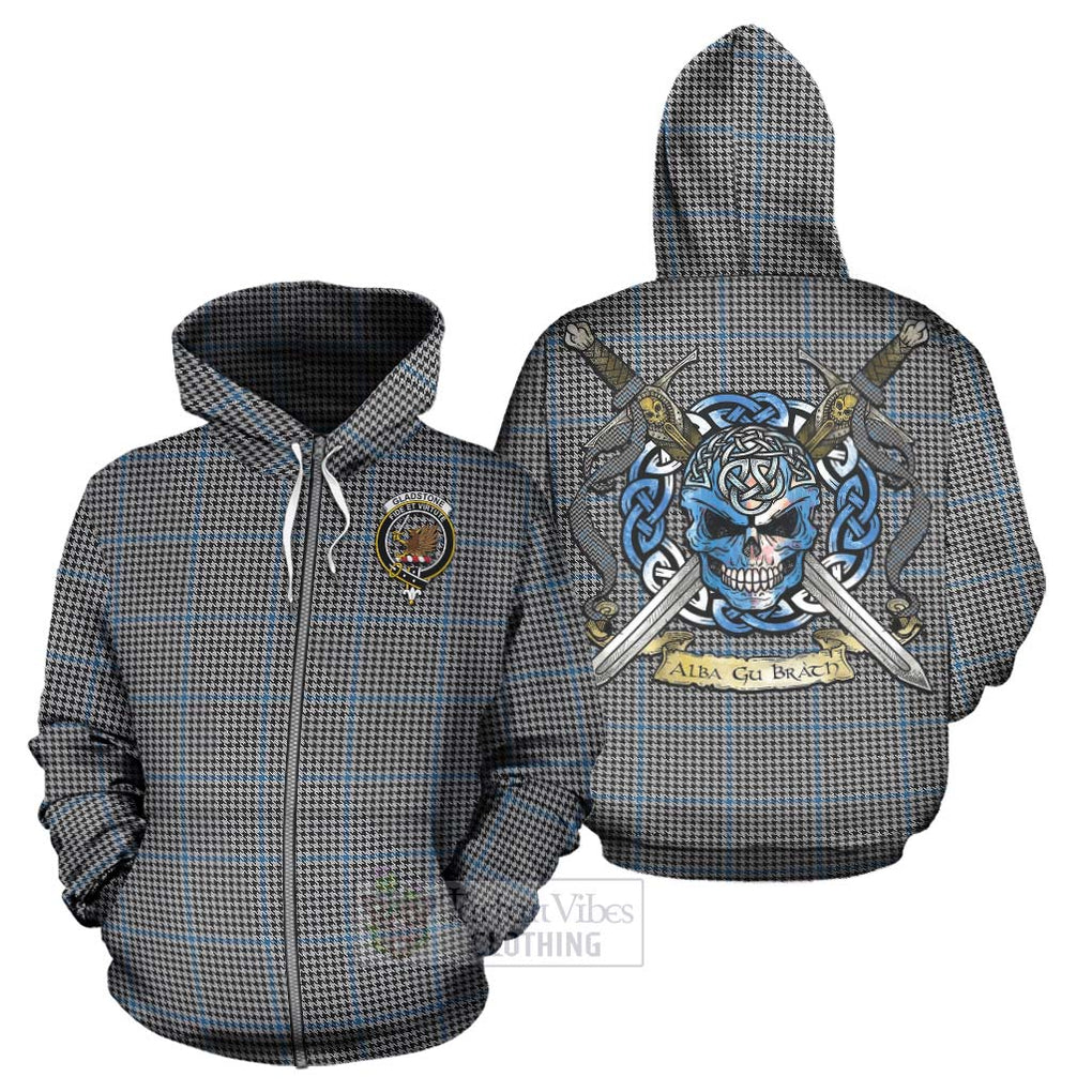 Tartan Vibes Clothing Gladstone (Gladstanes) Tartan Hoodie with Family Crest Celtic Skull Style