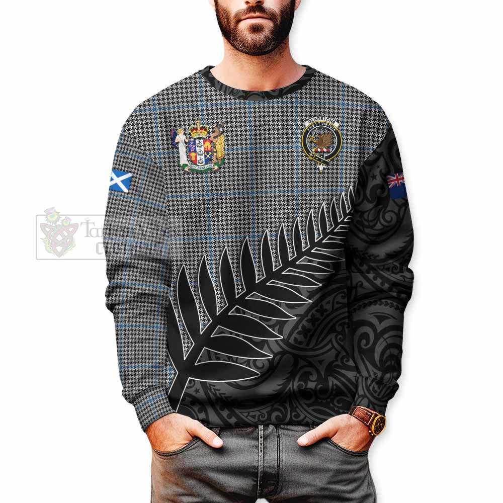 Tartan Vibes Clothing Gladstone (Gladstanes) Crest Tartan Sweatshirt with New Zealand Silver Fern Half Style