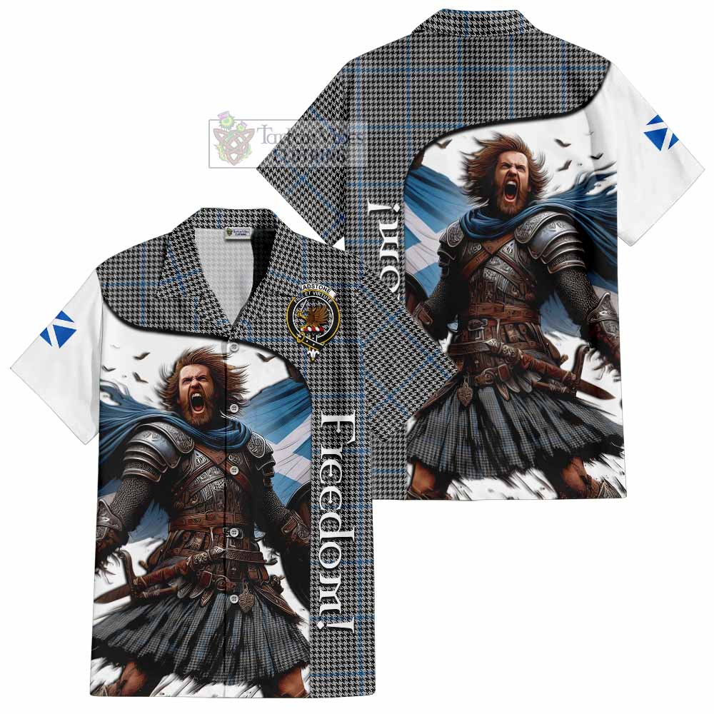 Tartan Vibes Clothing Gladstone (Gladstanes) Crest Tartan Short Sleeve Button Shirt Inspired by the Freedom of Scottish Warrior