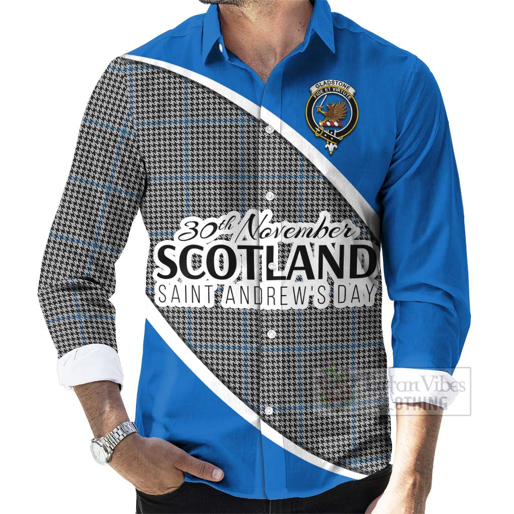 Tartan Vibes Clothing Gladstone (Gladstanes) Family Crest Tartan Long Sleeve Button Shirt Celebrate Saint Andrew's Day in Style