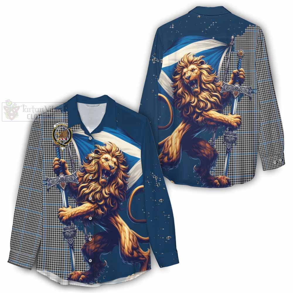 Tartan Vibes Clothing Gladstone (Gladstanes) Tartan Family Crest Women's Casual Shirt with Scottish Majestic Lion