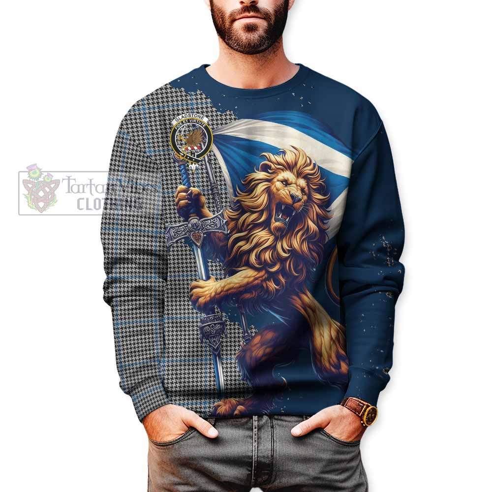 Tartan Vibes Clothing Gladstone (Gladstanes) Tartan Family Crest Sweatshirt with Scottish Majestic Lion