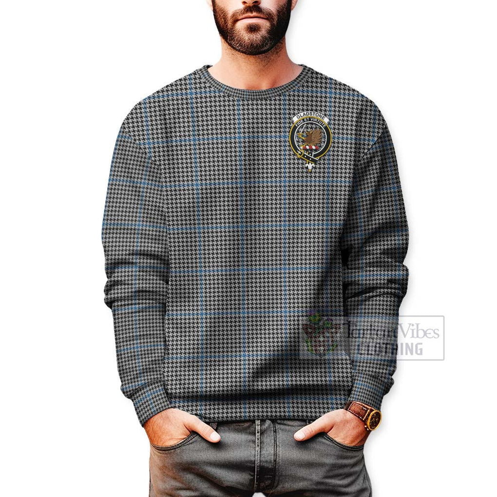 Tartan Vibes Clothing Gladstone (Gladstanes) Tartan Sweatshirt with Family Crest and Bearded Skull Holding Bottles of Whiskey