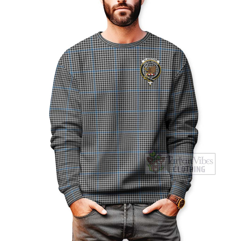 Tartan Vibes Clothing Gladstone (Gladstanes) Tartan Sweatshirt with Family Crest Celtic Skull Style