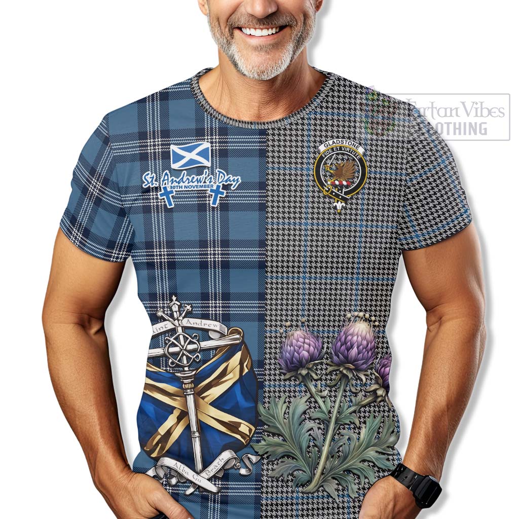 Tartan Vibes Clothing Gladstone (Gladstanes) Tartan T-Shirt Happy St. Andrew's Day Half Tartan Style