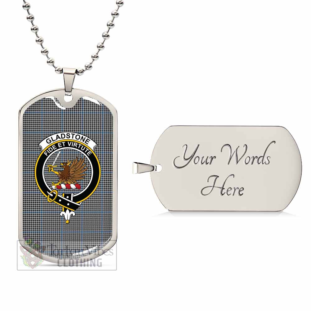 Tartan Vibes Clothing Gladstone (Gladstanes) Tartan Dog Tag Necklace with Family Crest