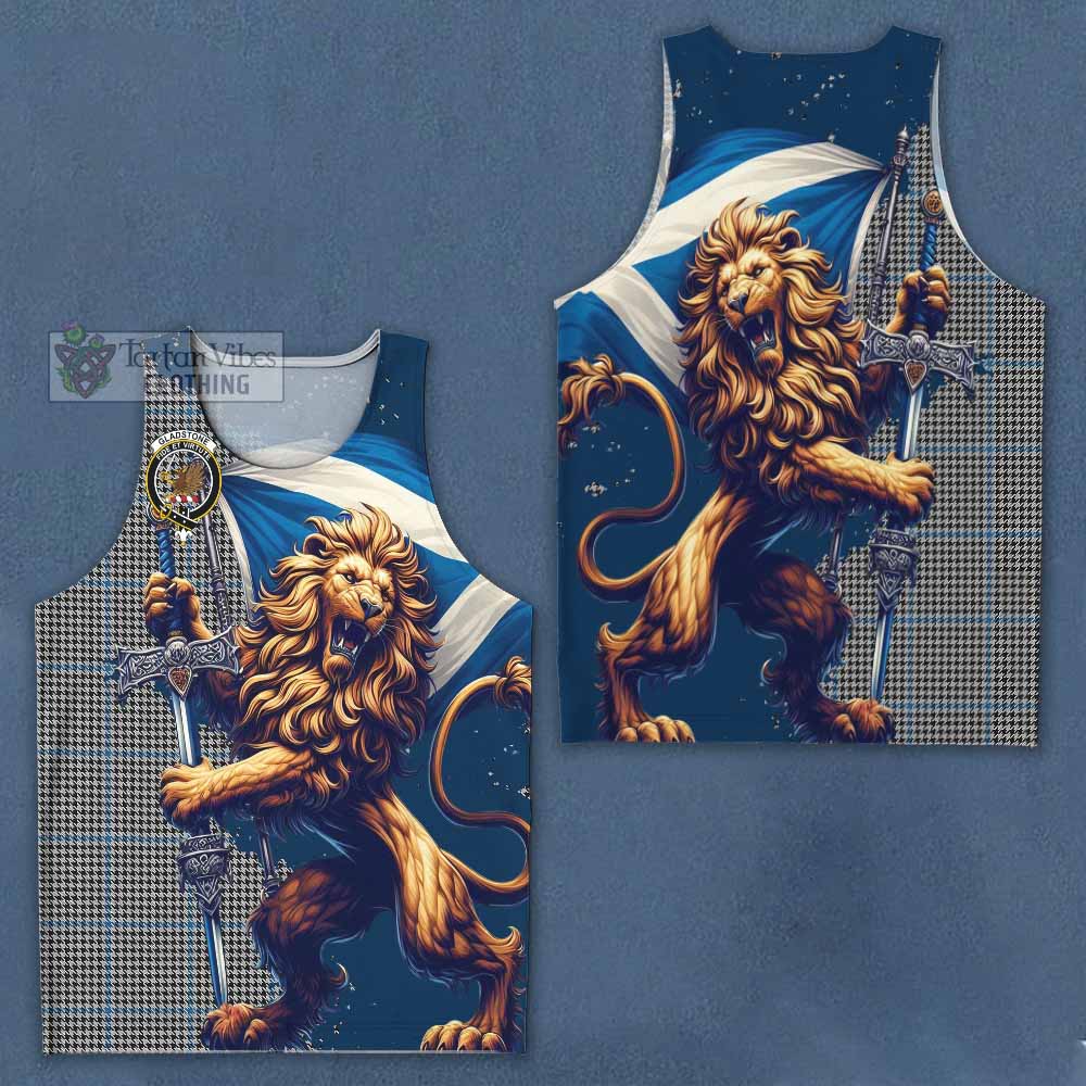 Tartan Vibes Clothing Gladstone (Gladstanes) Tartan Family Crest Men's Tank Top with Scottish Majestic Lion