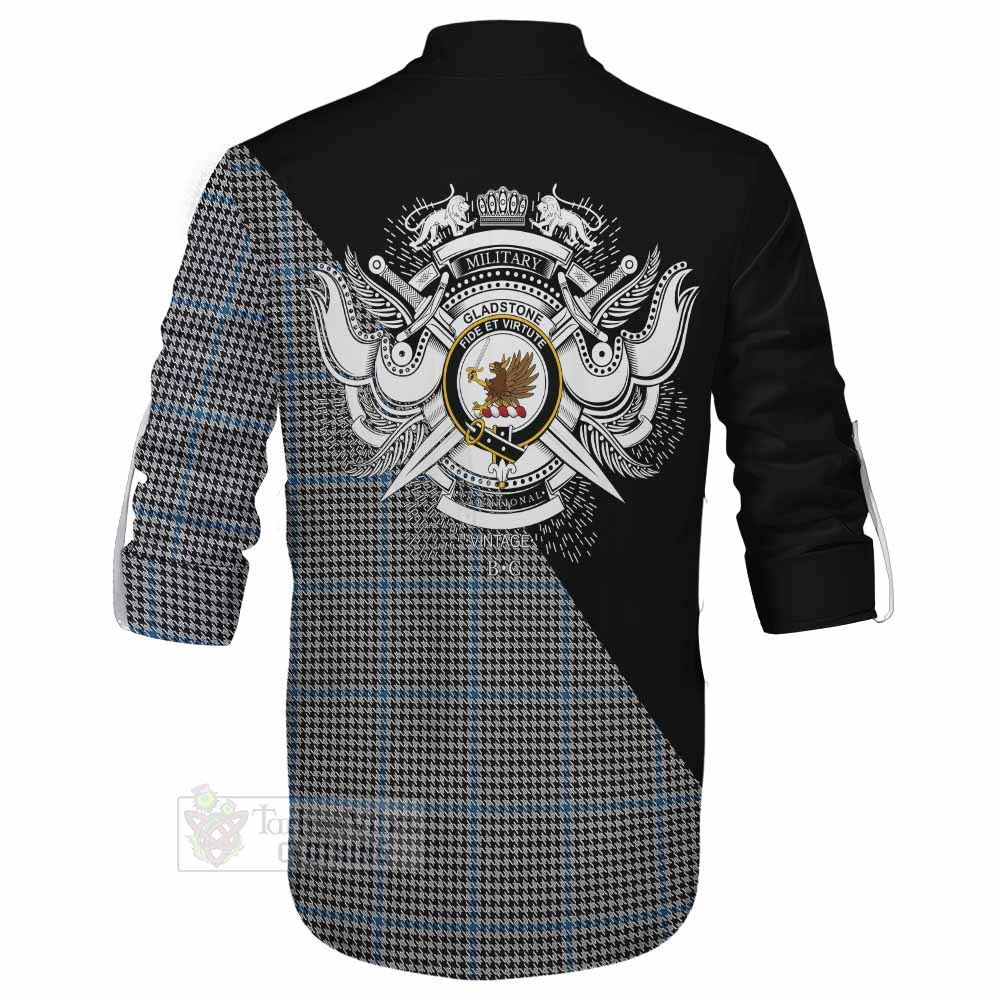 Tartan Vibes Clothing Gladstone (Gladstanes) Tartan Ghillie Kilt Shirt with Family Crest and Military Logo Style