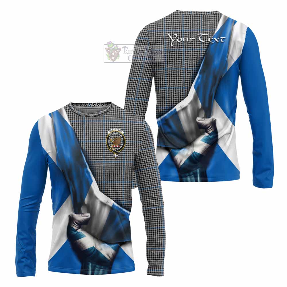 Tartan Vibes Clothing Gladstone (Gladstanes) Tartan Long Sleeve T-Shirt with Family Crest Scotland Patriotic Style