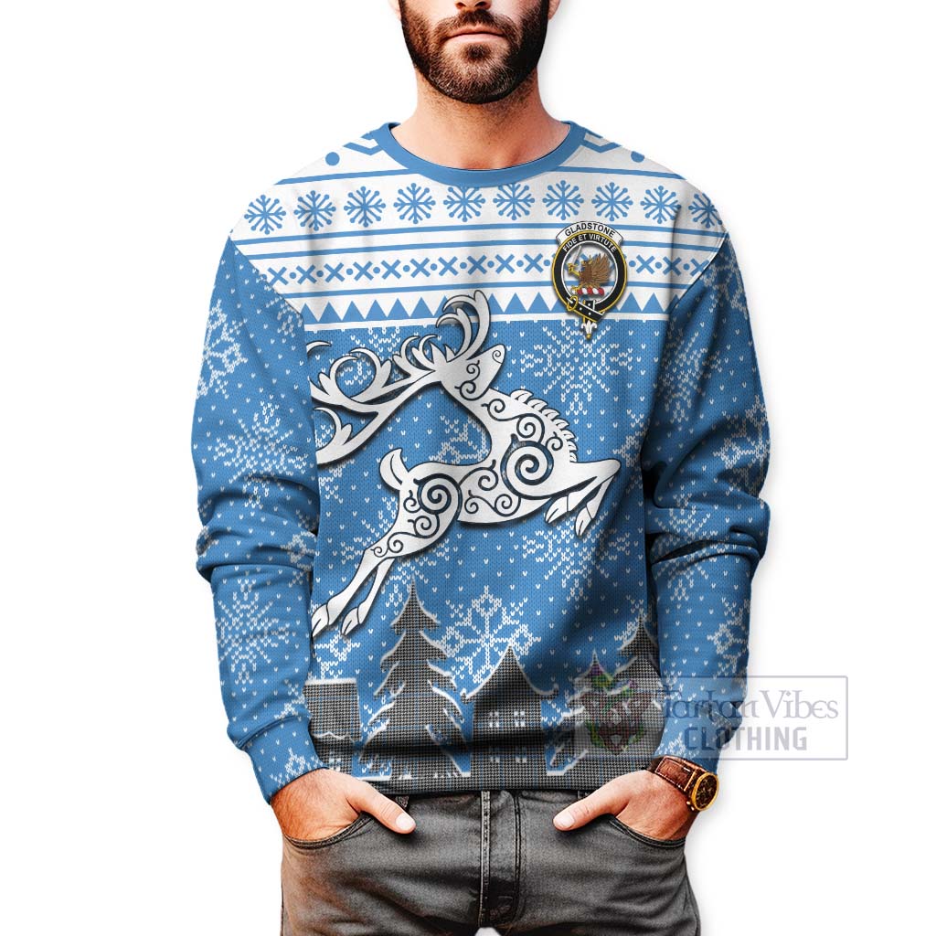 Tartan Vibes Clothing Gladstone (Gladstanes) Clan Christmas Sweatshirt Celtic Reindeer Style