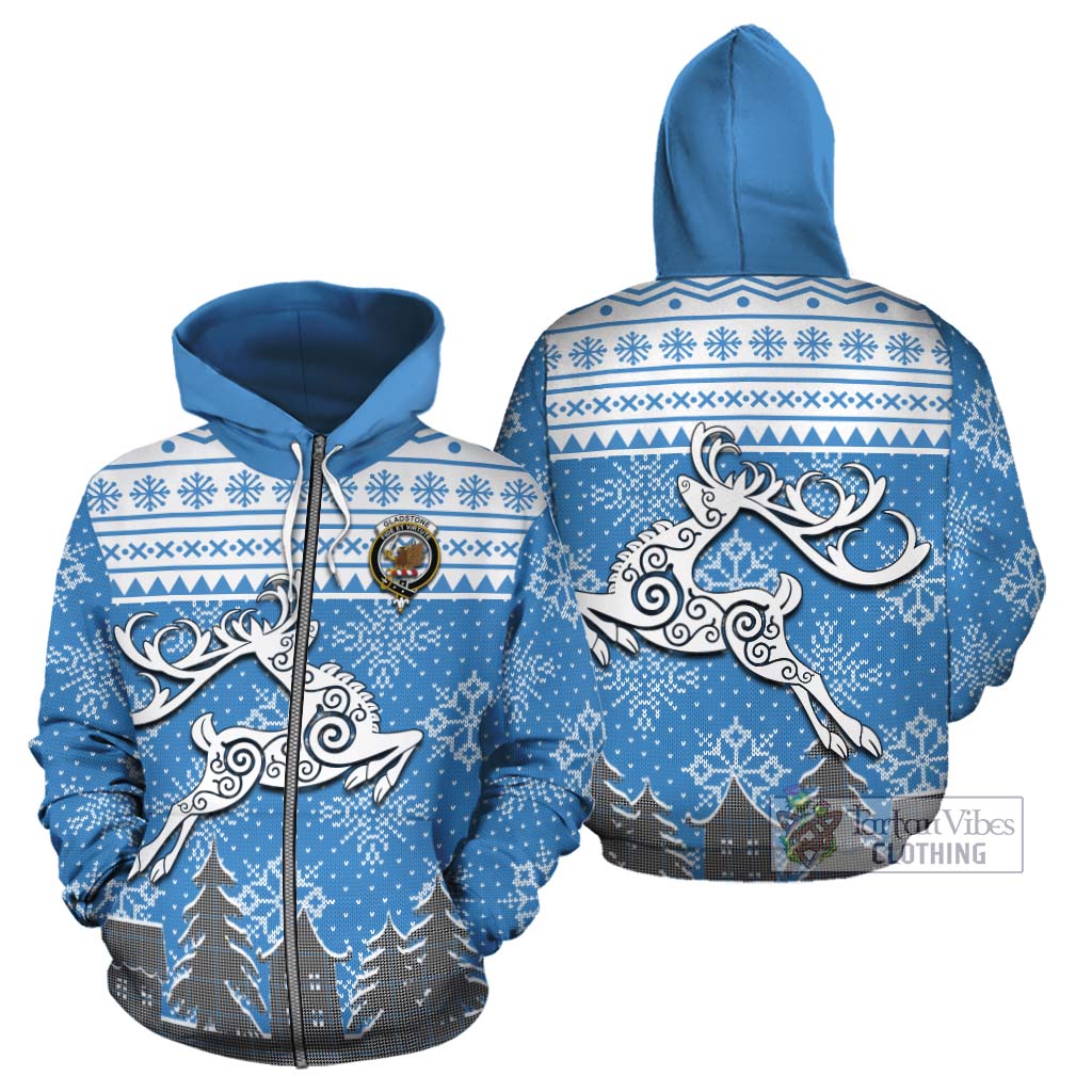 Tartan Vibes Clothing Gladstone (Gladstanes) Clan Christmas Cotton Hoodie Celtic Reindeer Style