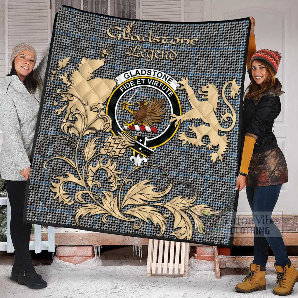 Tartan Vibes Clothing Gladstone (Gladstanes) Tartan Quilt with Family Crest and Scottish Symbol Style