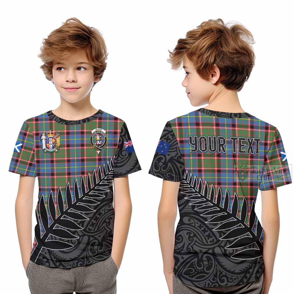 Tartan Vibes Clothing Glass Crest Tartan Kid T-Shirt with New Zealand Silver Fern Half Style