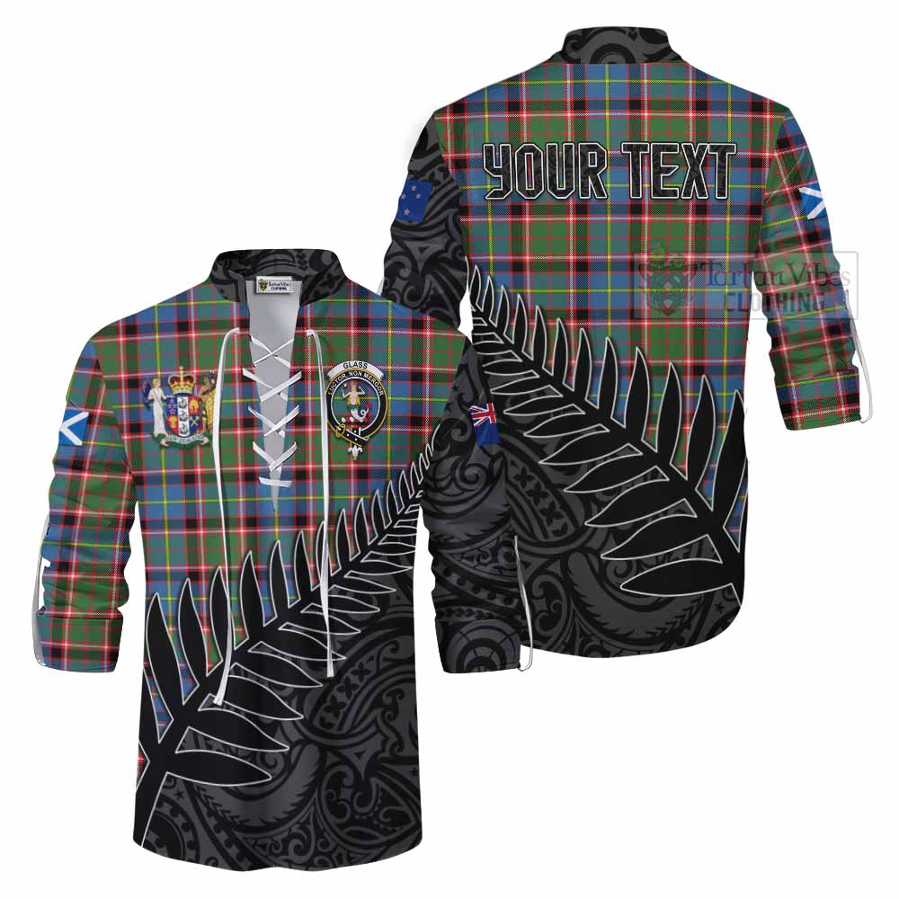 Tartan Vibes Clothing Glass Crest Tartan Ghillie Kilt Shirt with New Zealand Silver Fern Half Style