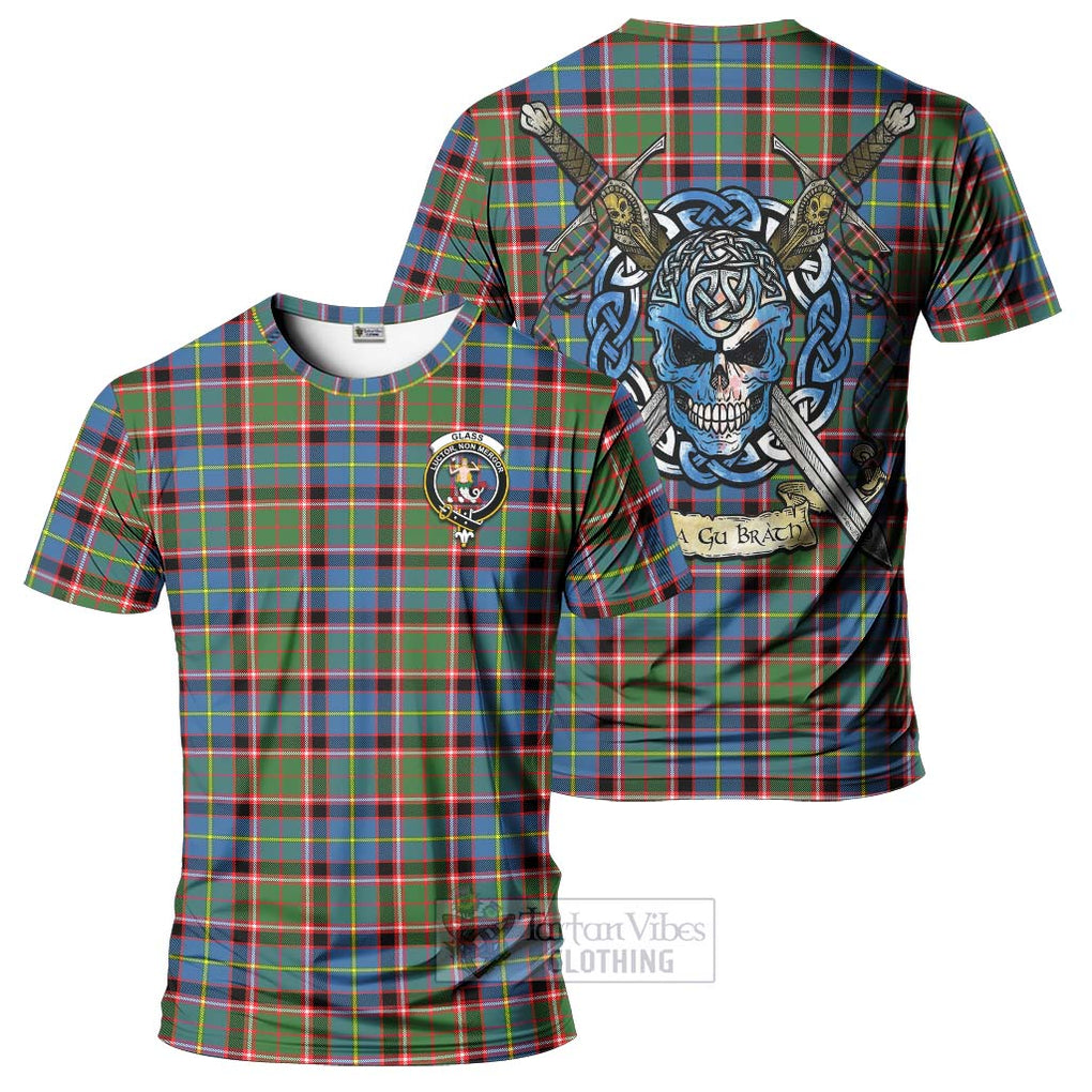 Tartan Vibes Clothing Glass Tartan T-Shirt with Family Crest Celtic Skull Style