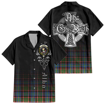 Glass Tartan Short Sleeve Button Up Shirt Featuring Alba Gu Brath Family Crest Celtic Inspired