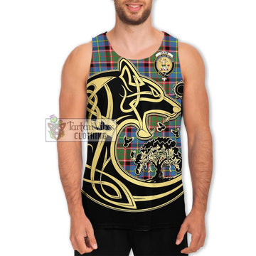 Glass Tartan Men's Tank Top with Family Crest Celtic Wolf Style