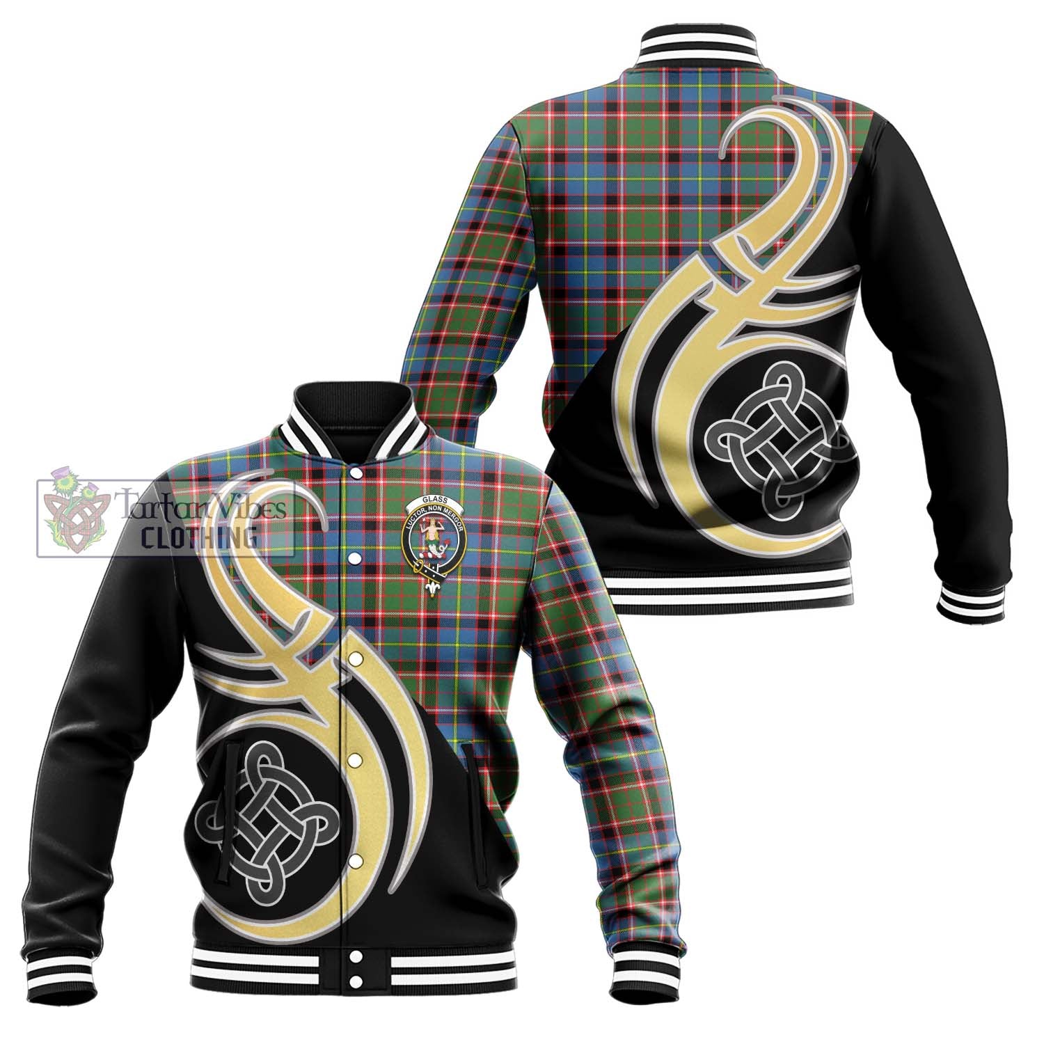 Glass Tartan Baseball Jacket with Family Crest and Celtic Symbol Style Unisex - Tartan Vibes Clothing