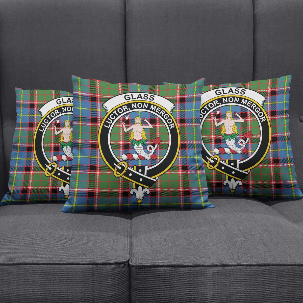 Glass Tartan Pillow Cover with Family Crest Square Pillow Cover - Tartanvibesclothing