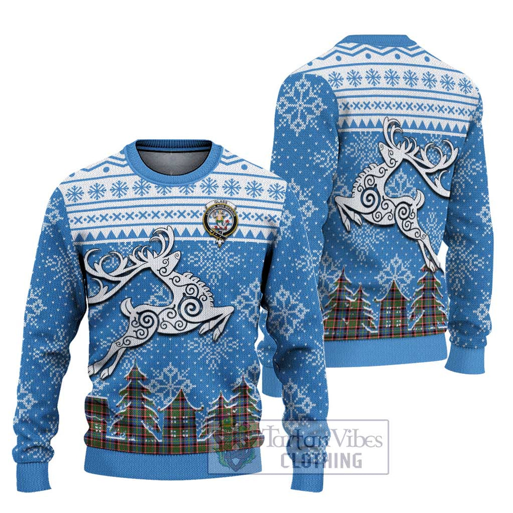 Tartan Vibes Clothing Glass Clan Christmas Ugly Sweater with Tartan and Celtic Raindeer Style