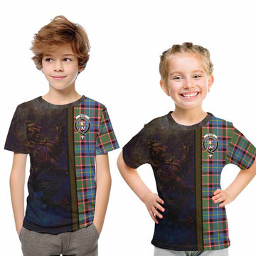 Glass Tartan Family Crest Kid T-Shirt Alba Gu Brath Be Brave Lion Ancient Style Youth XL Size14 - Tartan Vibes Clothing