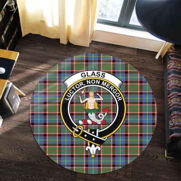 Glass Tartan Round Rug with Family Crest