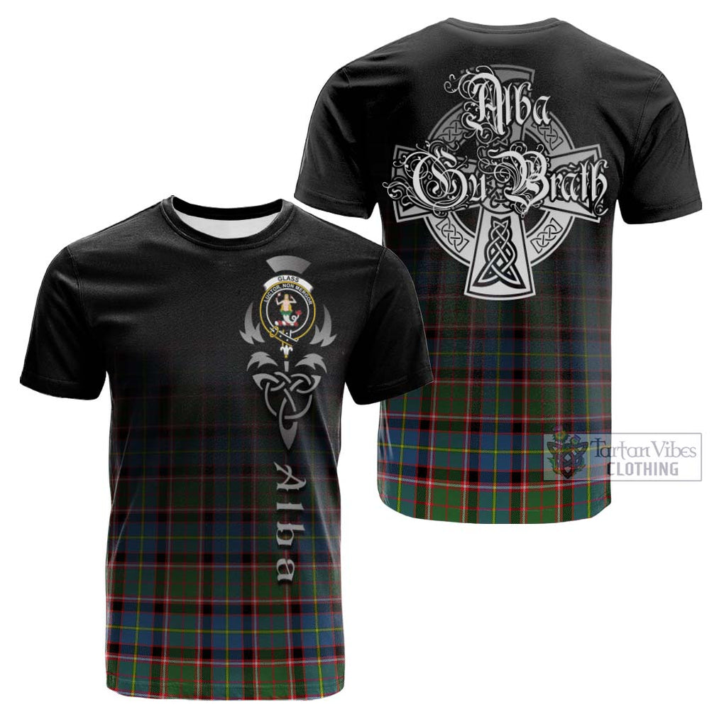 Tartan Vibes Clothing Glass Tartan Cotton T-shirt Featuring Alba Gu Brath Family Crest Celtic Inspired