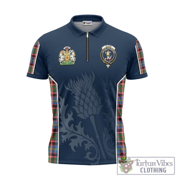 Glass Tartan Zipper Polo Shirt with Family Crest and Scottish Thistle Vibes Sport Style