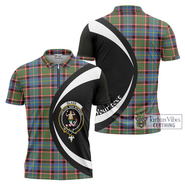 Glass Tartan Zipper Polo Shirt with Family Crest Circle Style