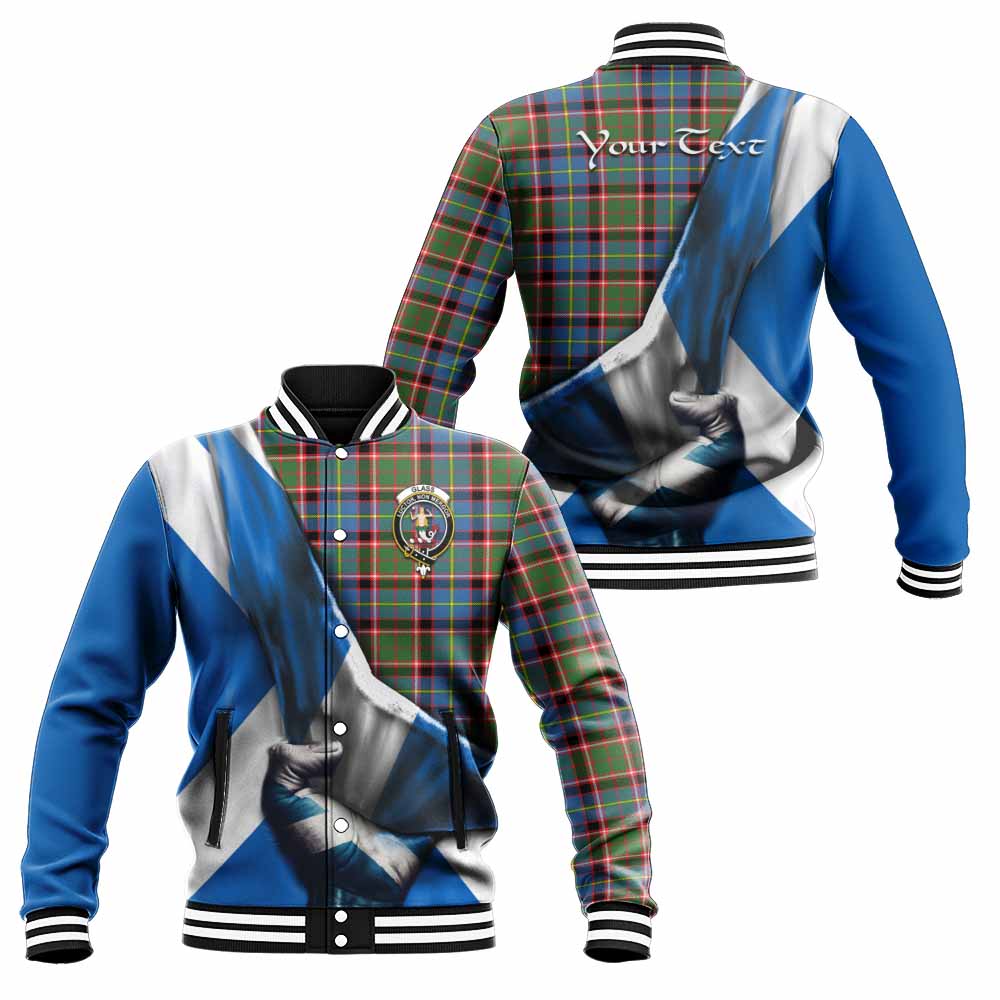 Tartan Vibes Clothing Glass Tartan Baseball Jacket with Family Crest Scotland Patriotic Style