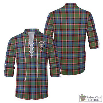 Glass Tartan Men's Scottish Traditional Jacobite Ghillie Kilt Shirt with Family Crest