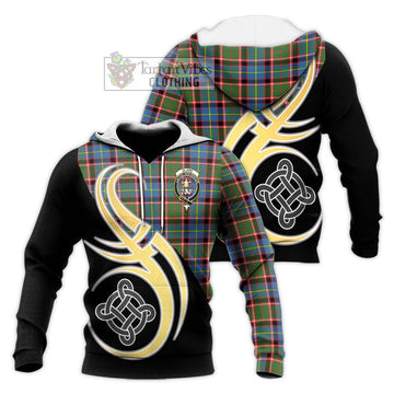 Glass Tartan Knitted Hoodie with Family Crest and Celtic Symbol Style