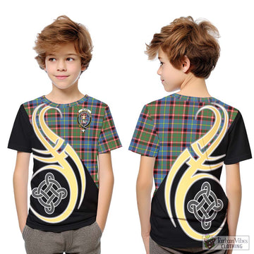 Glass Tartan Kid T-Shirt with Family Crest and Celtic Symbol Style