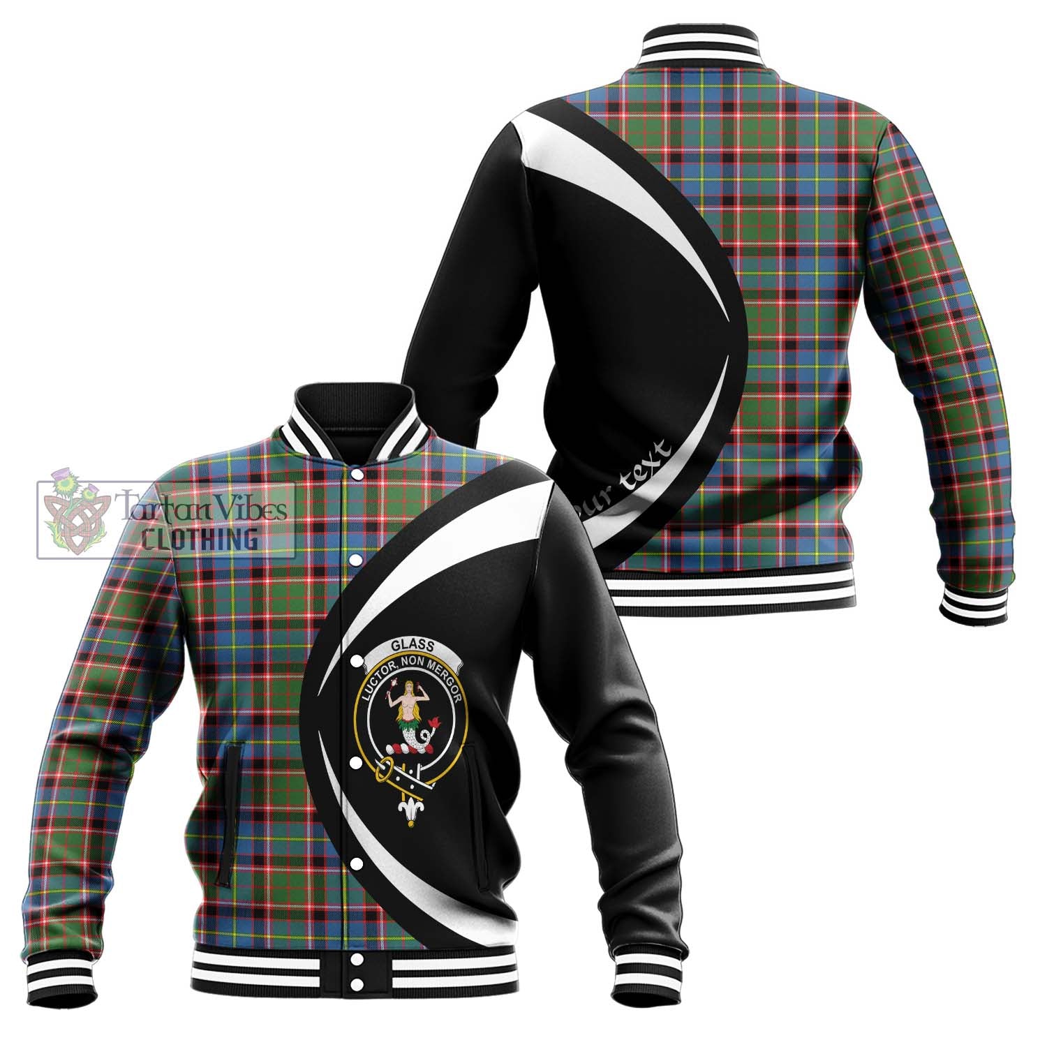 Glass Tartan Baseball Jacket with Family Crest Circle Style Unisex - Tartan Vibes Clothing